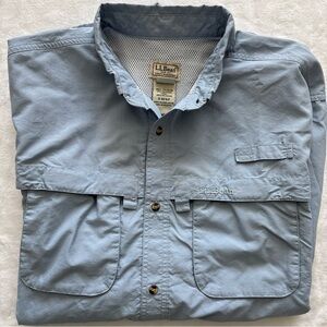 LL Bean Fishing Shirt Mens Large Tall Blue Long Sleeve Vented Outdoor Hiking